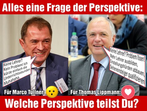 Foto: Marco Tullner, Bildungsminister und Thomas Lippmann (MdL) mit unterschiedlichen Aussagen zur Bildung in Sachsen-Anhalt